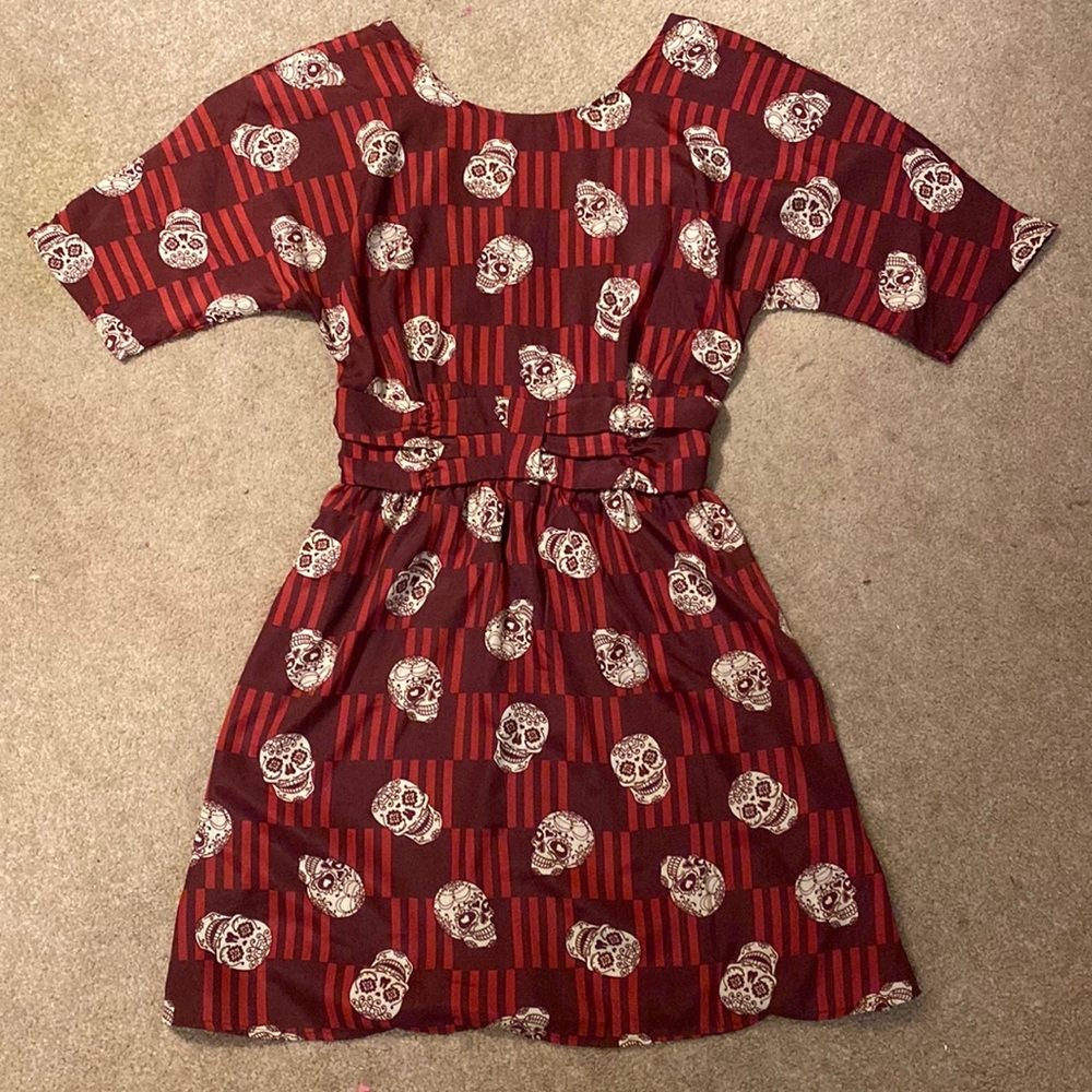 Sugar Skulls/Day of the Dead striped skater dress - XS